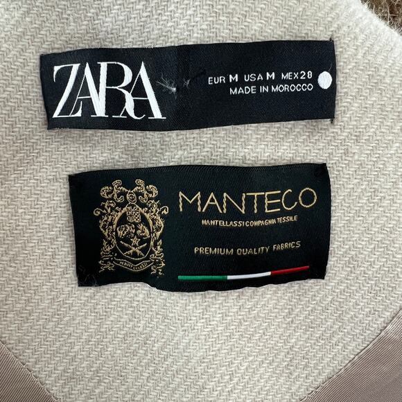 ZARA Long Wool Beige Coat Lined Knit Pockets Faux Fur Neck Back Slit Sz Medium M - Picture 8 of 12